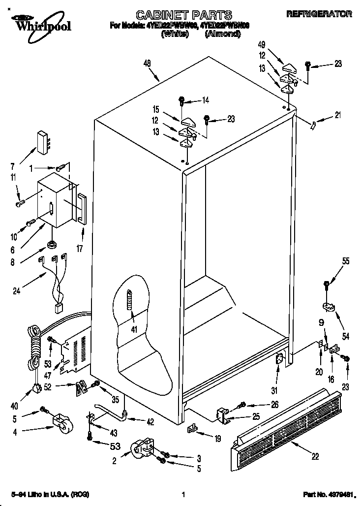 Whirlpool 4YED22PWBW00 cabinet diagram