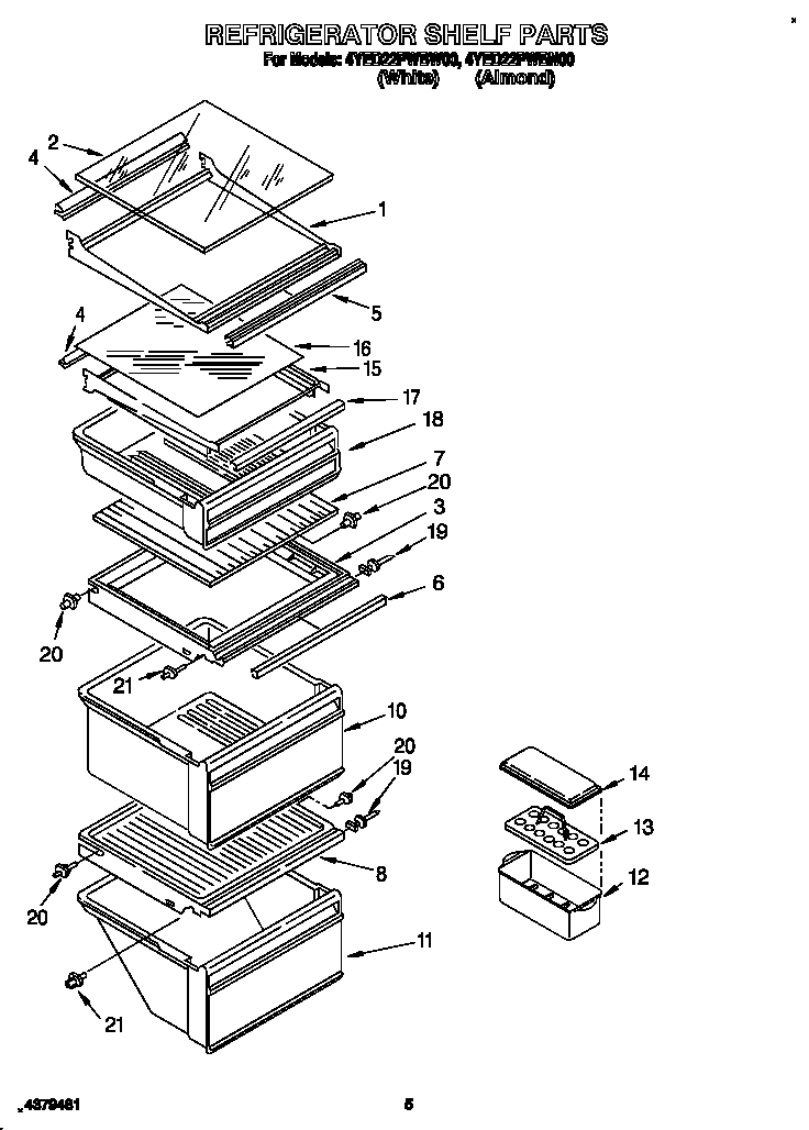 Whirlpool 4YED22PWBW00 refrigerator shelf diagram
