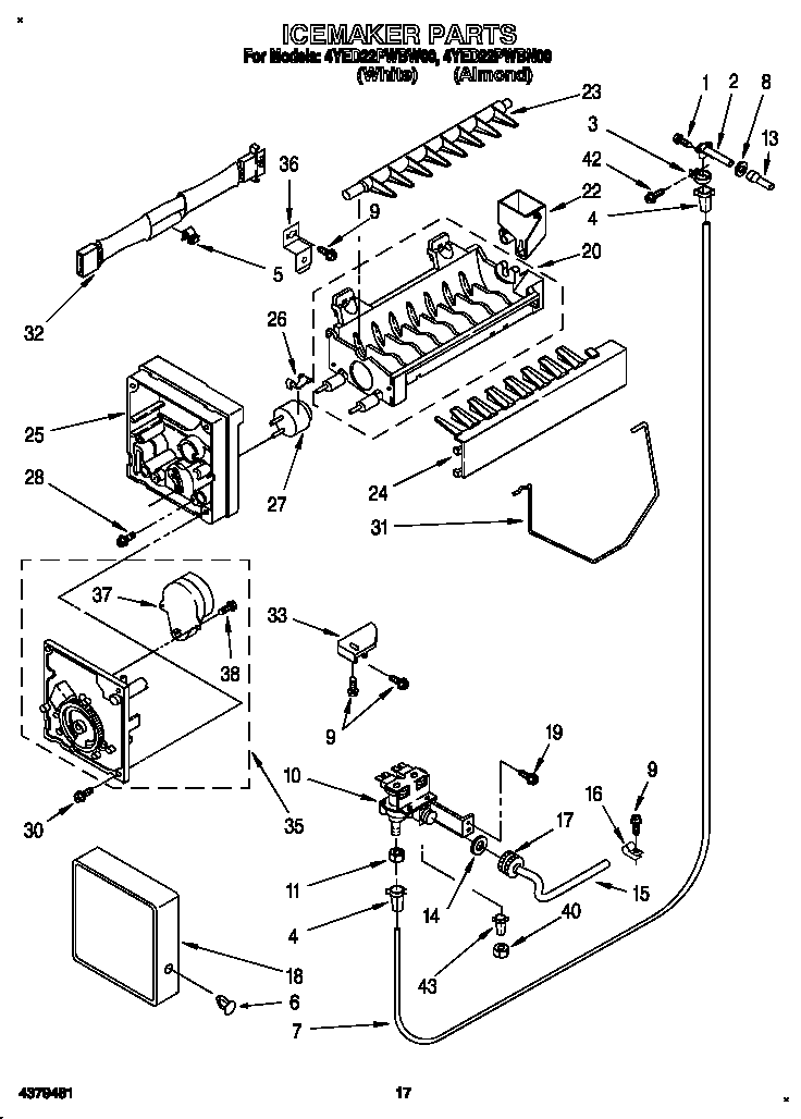Whirlpool 4YED22PWBW00 icemaker diagram