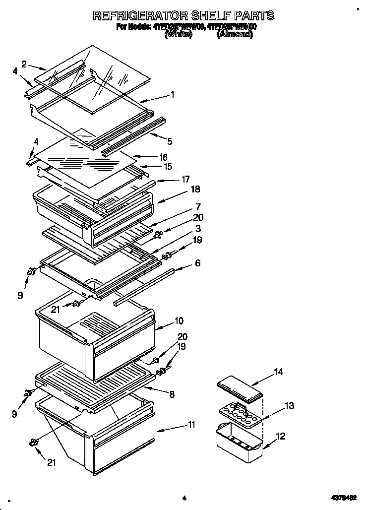 Whirlpool 4YED25PWBN00 refrigerator shelf diagram