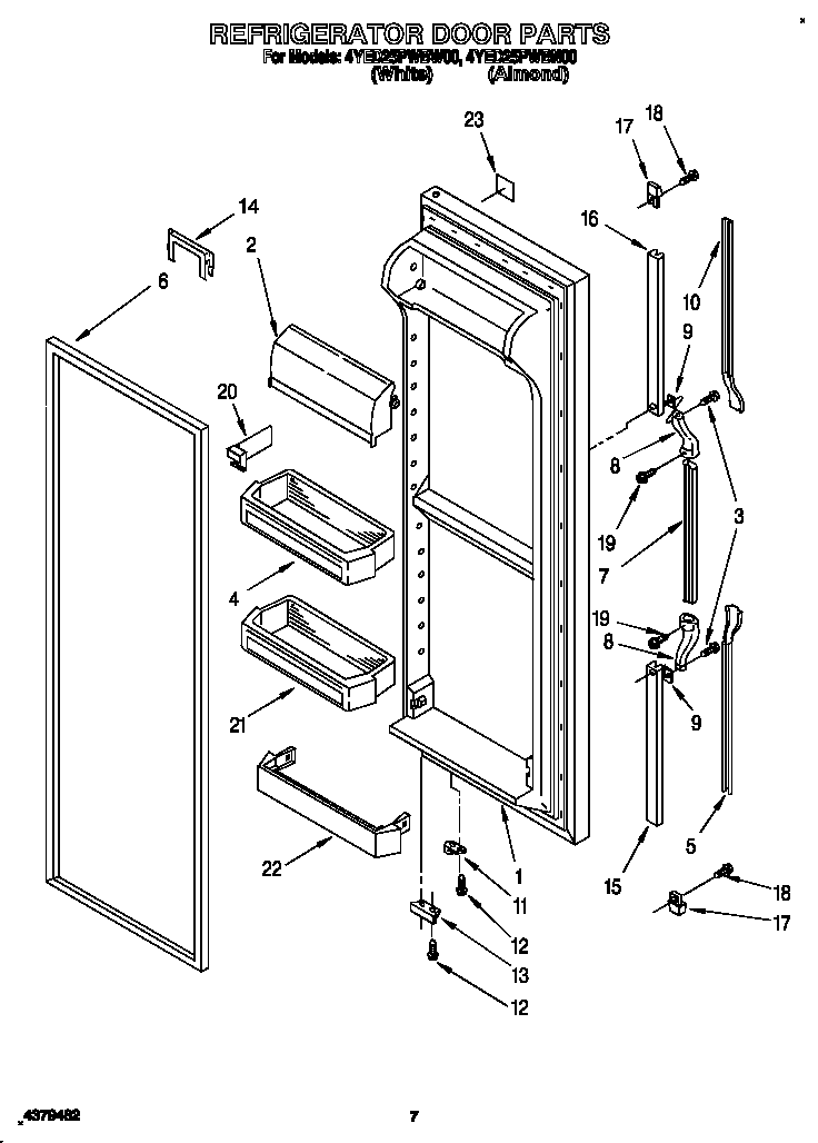 Whirlpool 4YED25PWBN00 refrigerator door diagram