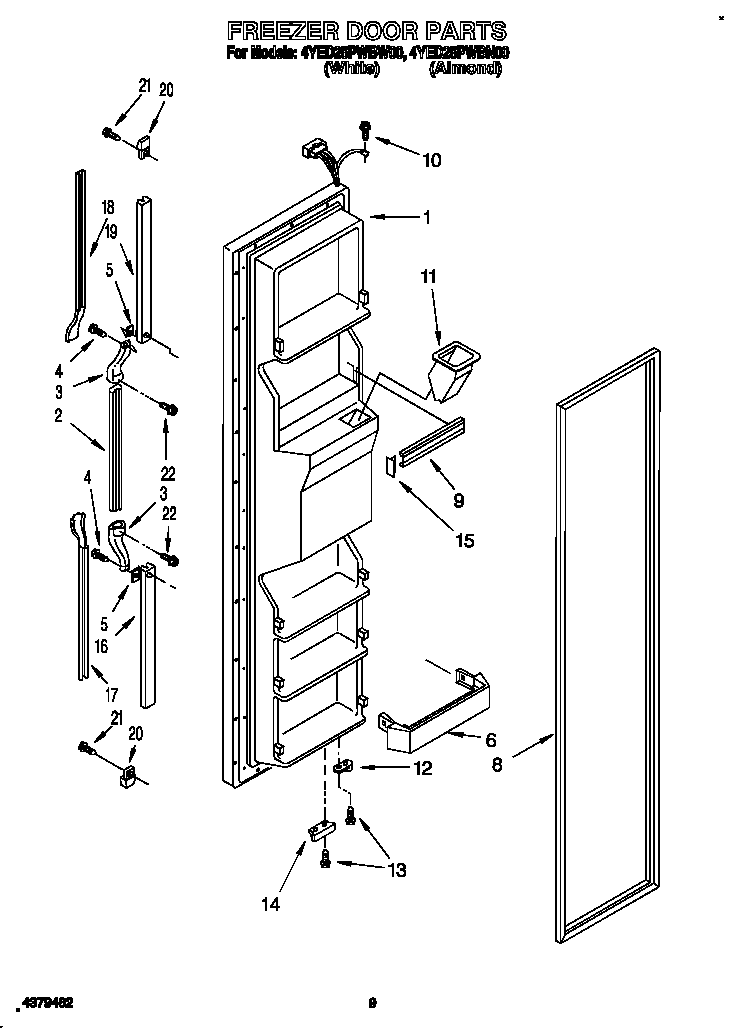 Whirlpool 4YED25PWBN00 freezer door diagram