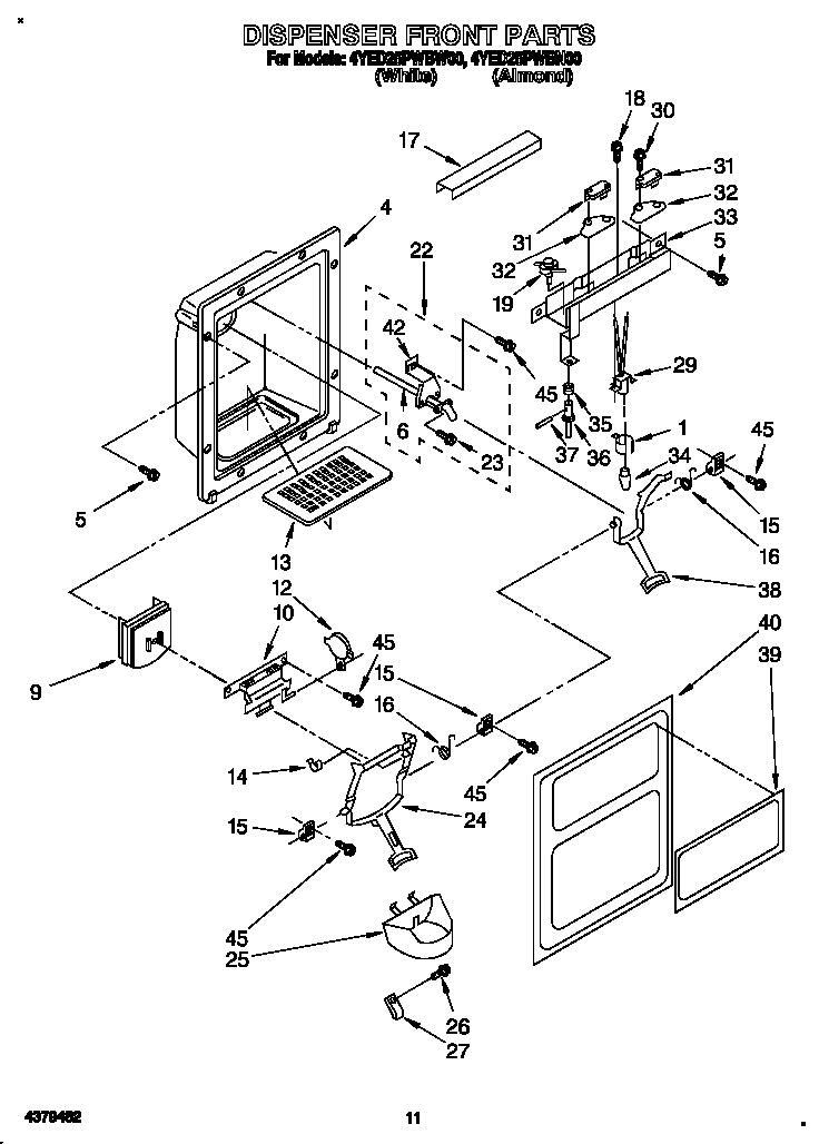Whirlpool 4YED25PWBN00 dispenser front diagram