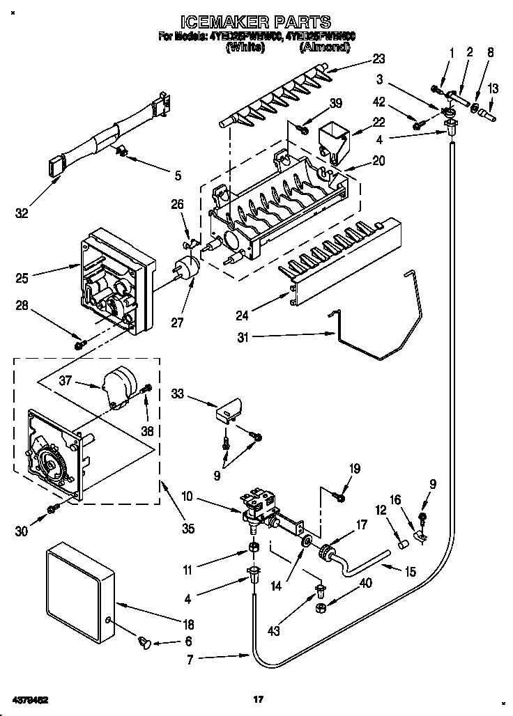Whirlpool 4YED25PWBN00 icemaker diagram