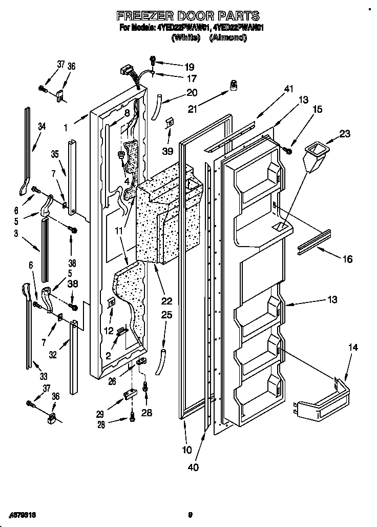 Whirlpool 4YED22PWAW01 freezer door diagram