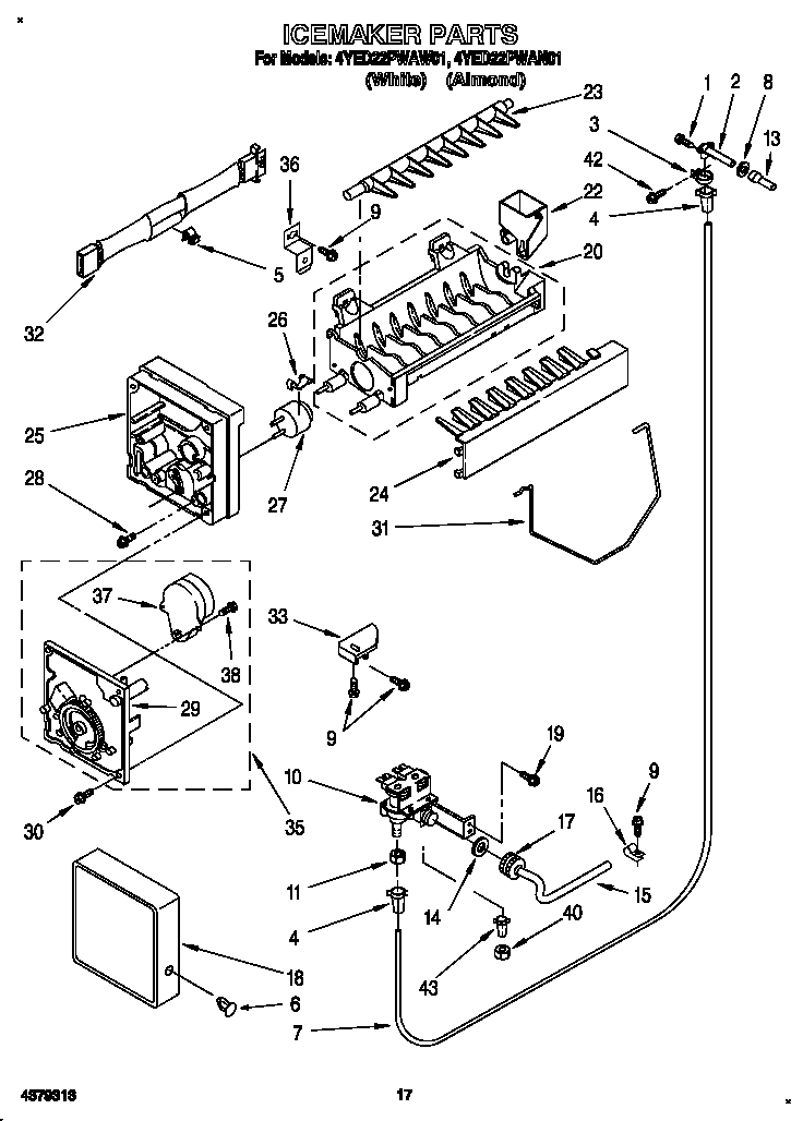 Whirlpool 4YED22PWAW01 icemaker diagram