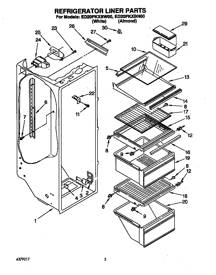 Whirlpool ED20PKXBN00 refrigerator liner diagram