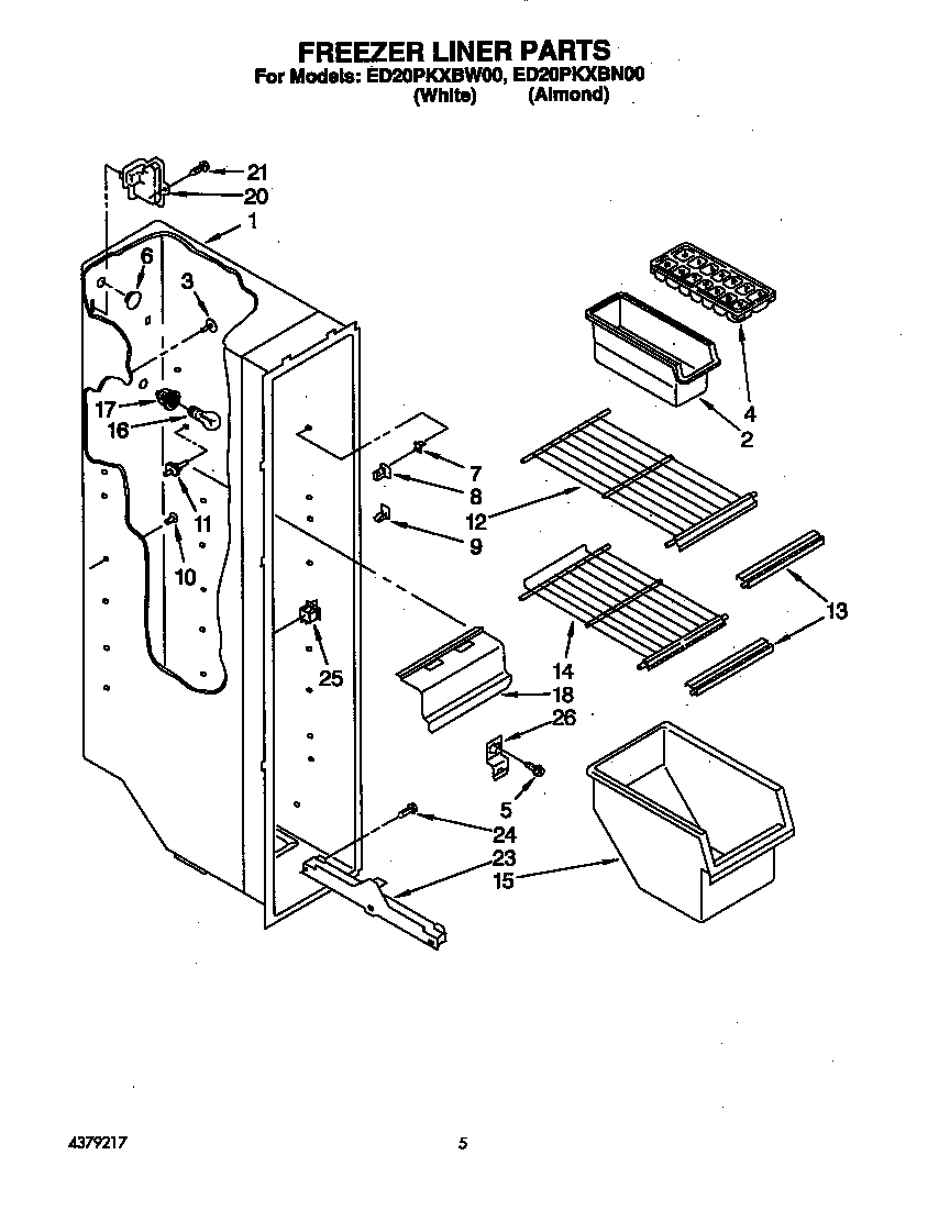 Whirlpool ED20PKXBN00 freezer liner diagram