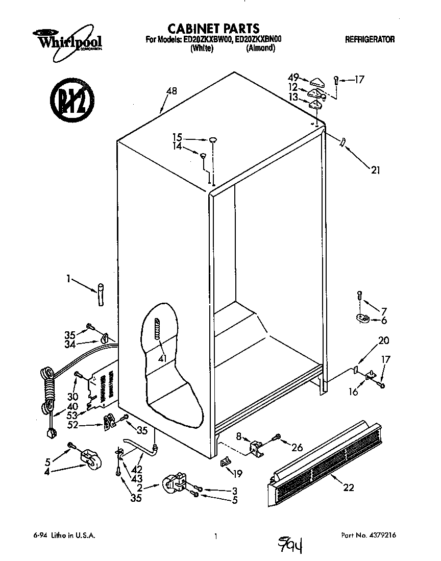 Whirlpool ED20ZKXBW00 cabinet diagram