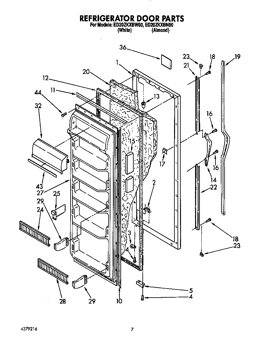 Whirlpool ED20ZKXBW00 refrigerator door diagram