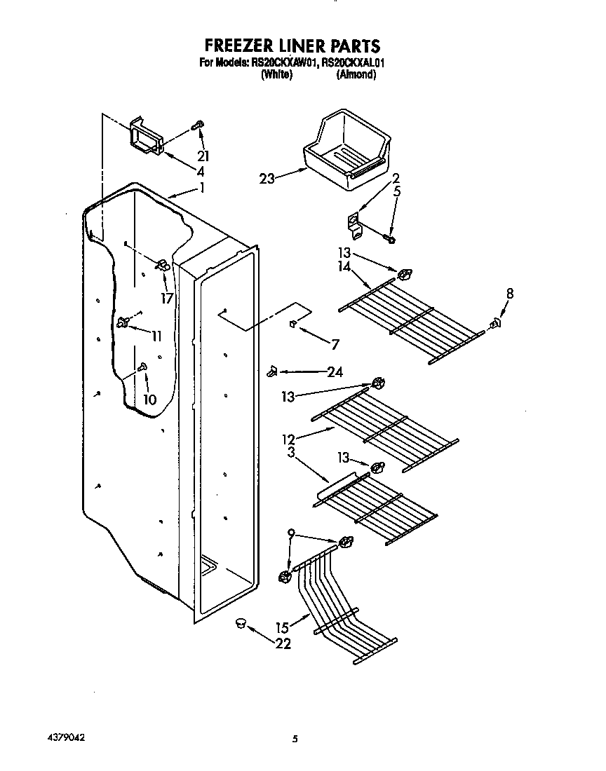 Roper RS20CKXAW01 freezer liner diagram