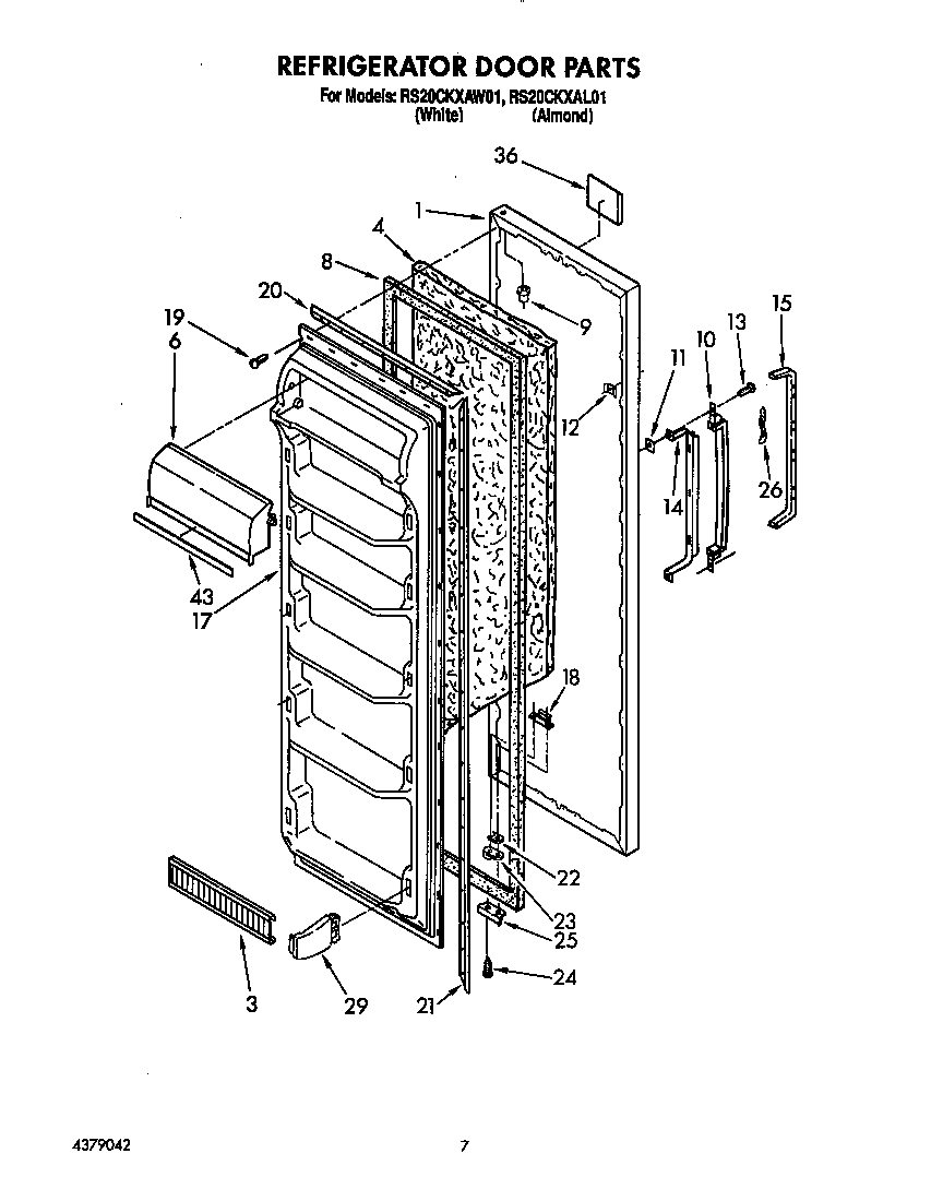 Roper RS20CKXAW01 refrigerator door diagram