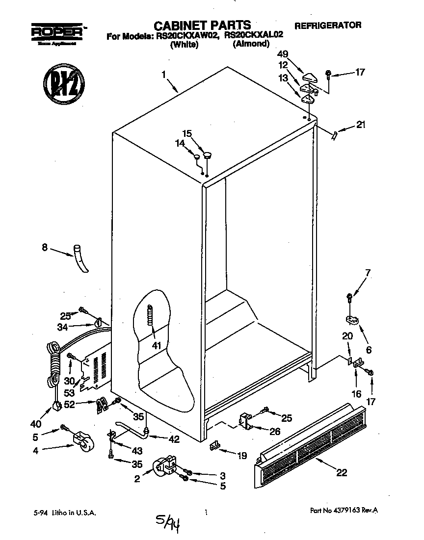 Roper RS20CKXAL02 cabinet diagram