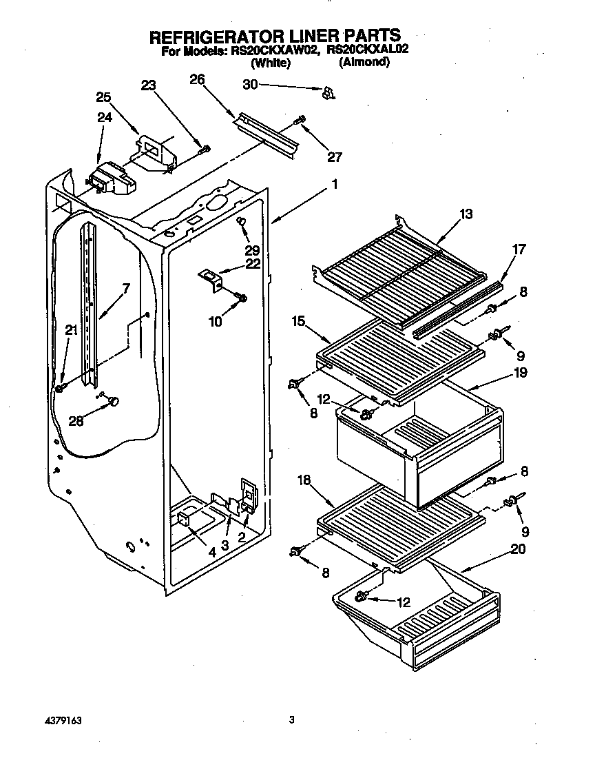 Roper RS20CKXAL02 refrigerator liner diagram