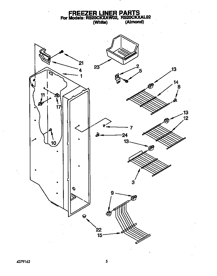 Roper RS20CKXAL02 freezer liner diagram