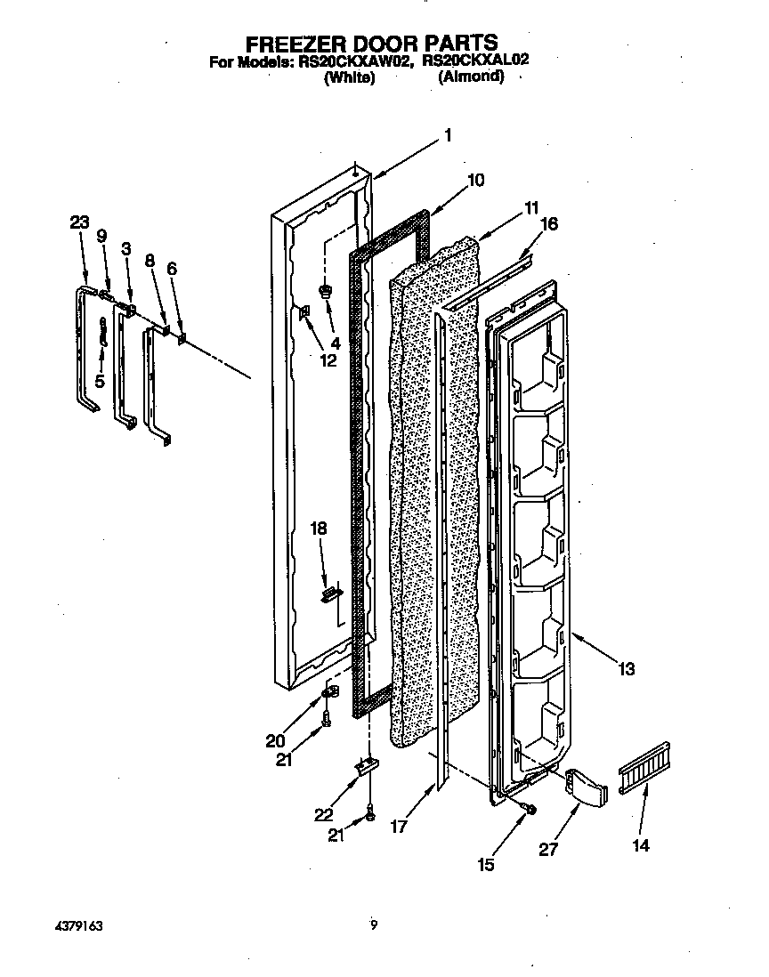 Roper RS20CKXAL02 freezer door diagram