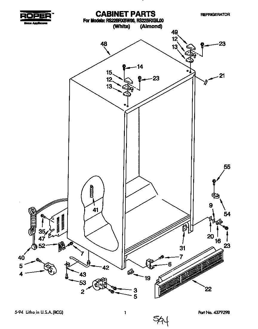 Roper RS22BRXBW00 cabinet diagram