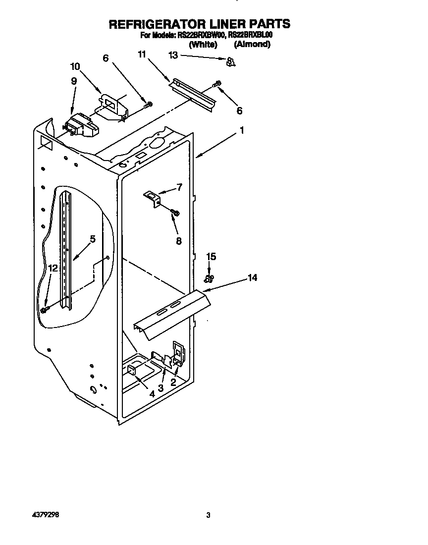 Roper RS22BRXBW00 refrigerator liner diagram