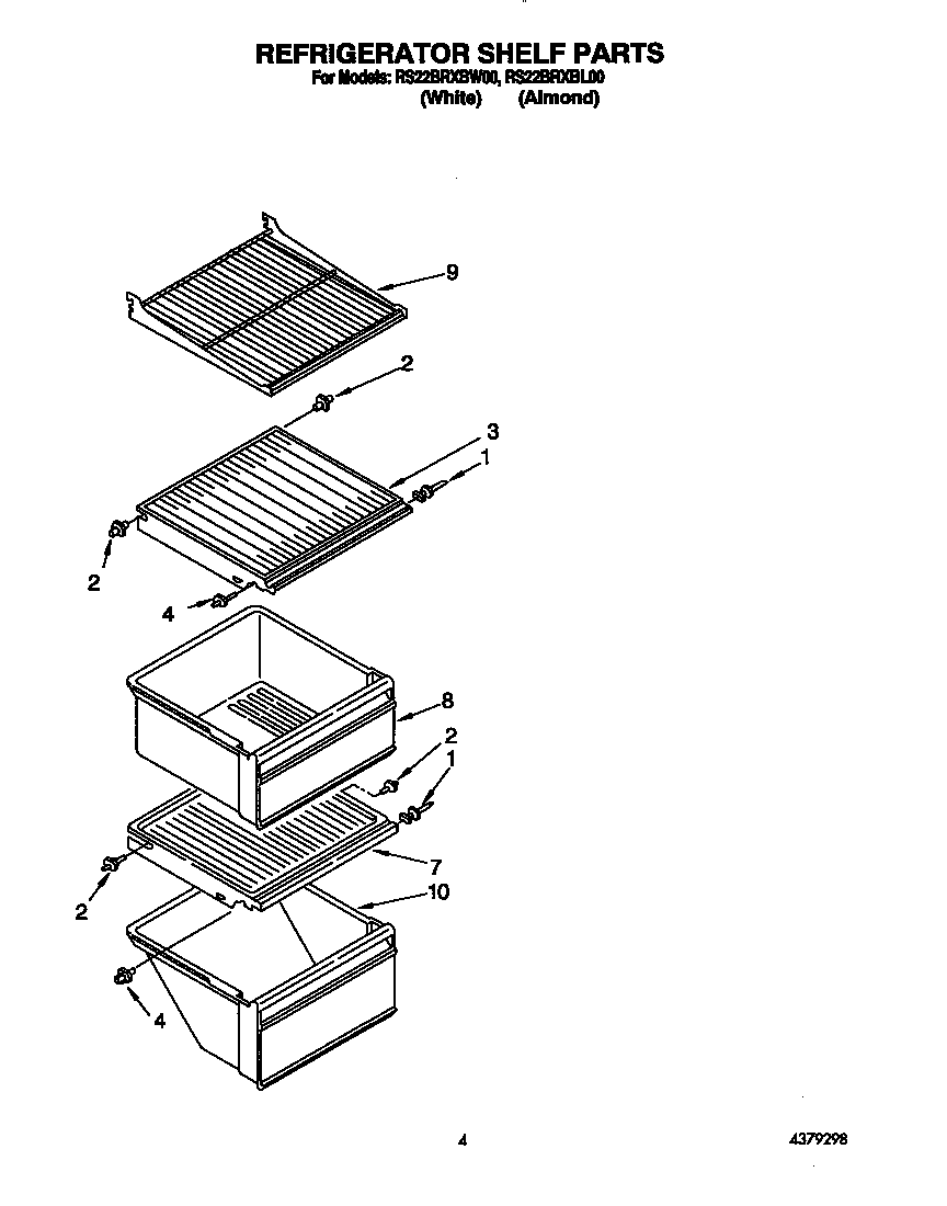 Roper RS22BRXBW00 refrigerator shelf diagram