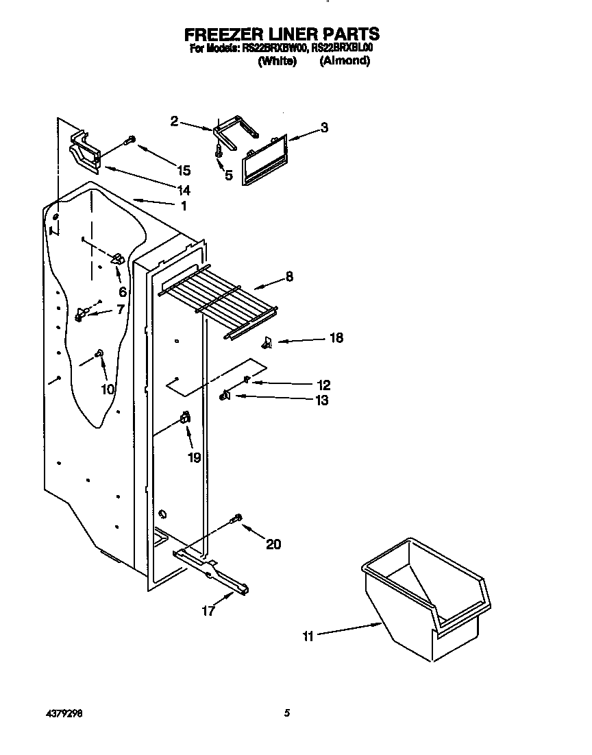 Roper RS22BRXBW00 freezer liner diagram