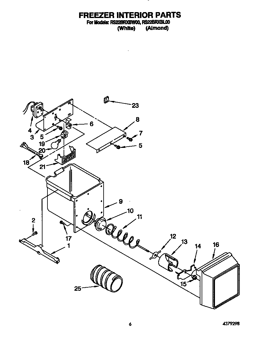 Roper RS22BRXBW00 freezer interior diagram