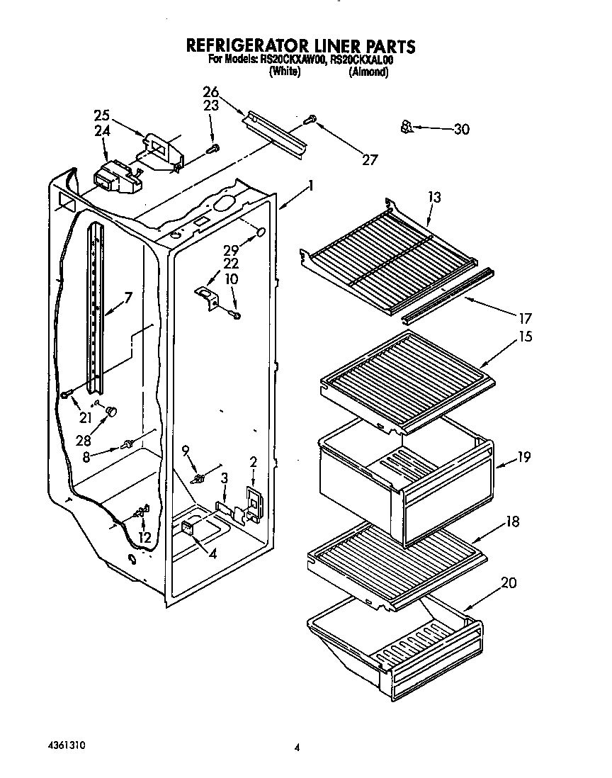 Roper RS20CKXAL00 refrigerator liner diagram