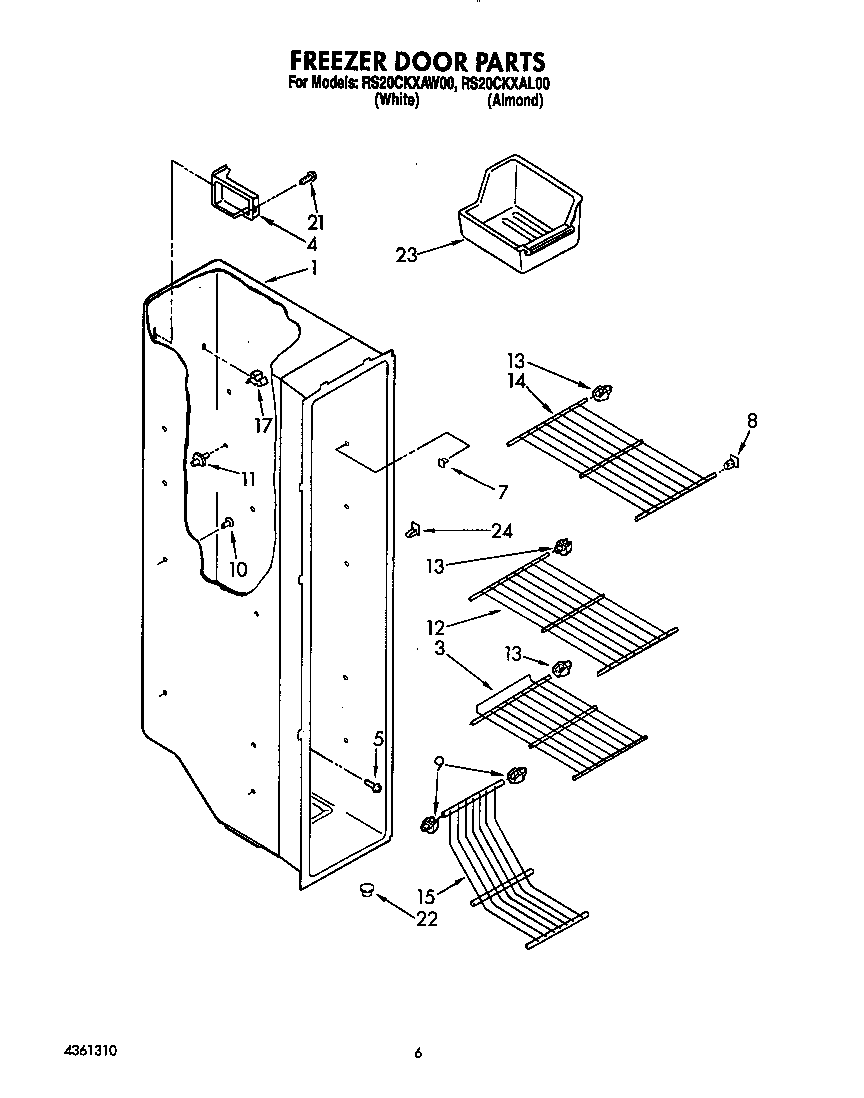 Roper RS20CKXAL00 freezer liner diagram