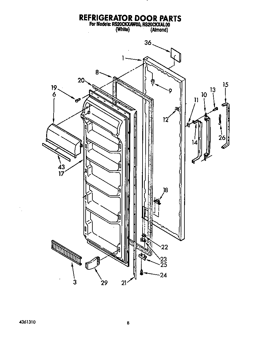 Roper RS20CKXAL00 refrigerator door diagram