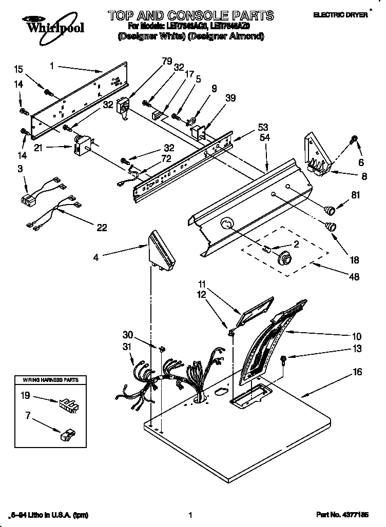 Whirlpool LER7646AQ0 top and console diagram