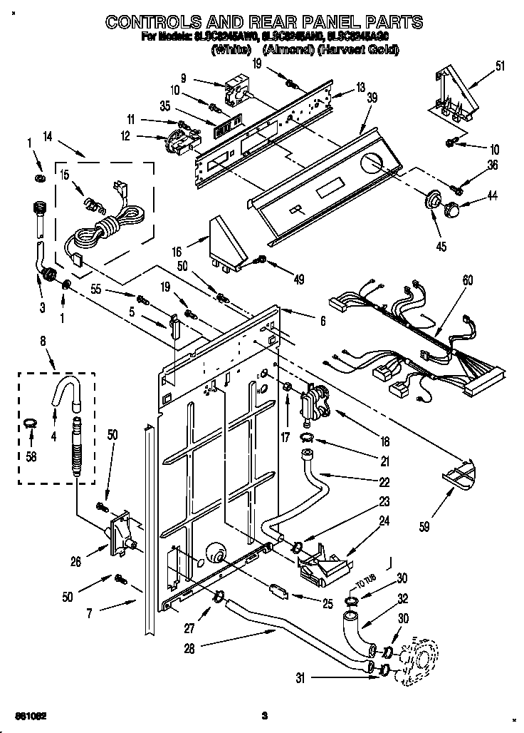 Whirlpool 8LSC8245AN0 controls and rear panel diagram