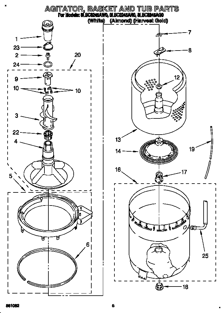 Whirlpool 8LSC8245AN0 agitator, basket and tub diagram