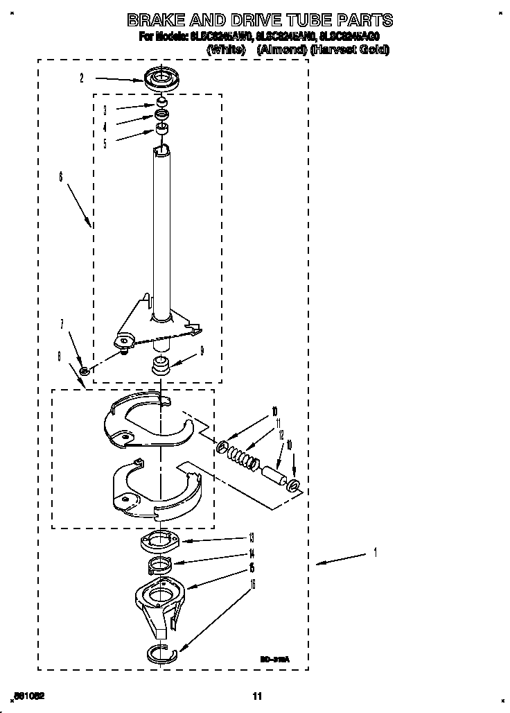 Whirlpool 8LSC8245AN0 brake and drive tube diagram
