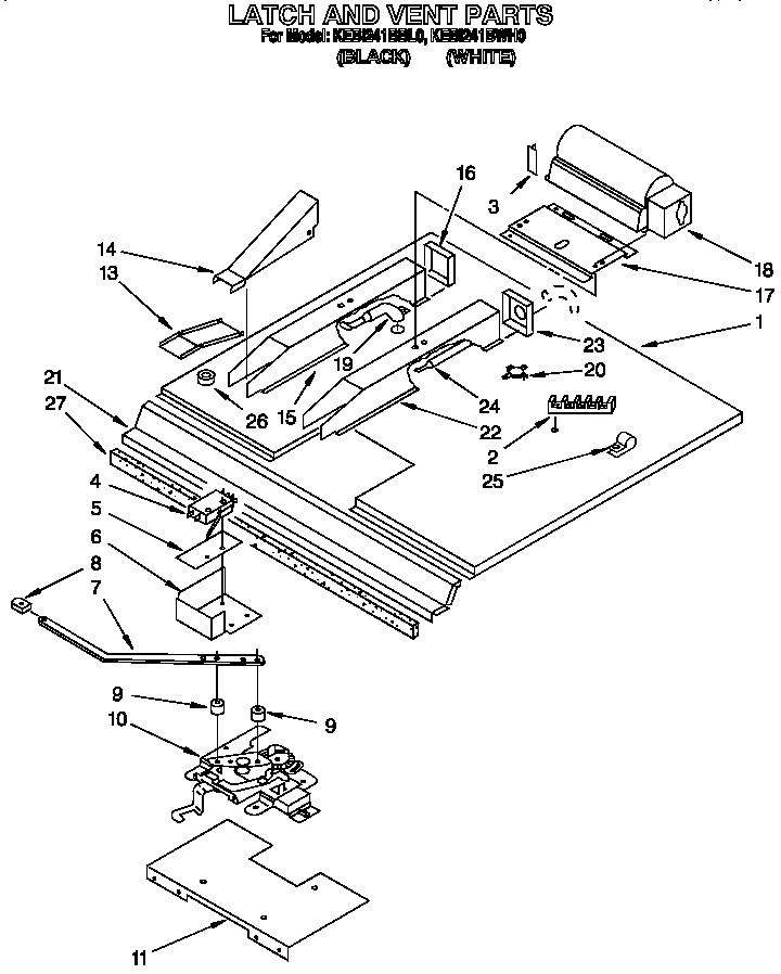 KitchenAid KEBI241BBL0 latch and vent diagram