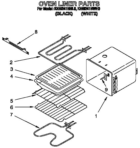 KitchenAid KEBI241BBL0 oven liner diagram