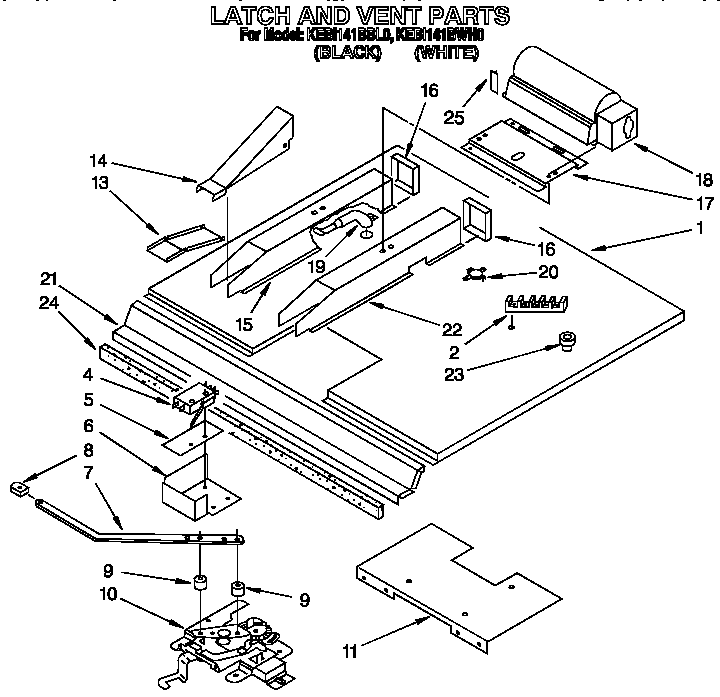 KitchenAid KEBI141BWH0 latch and vent diagram