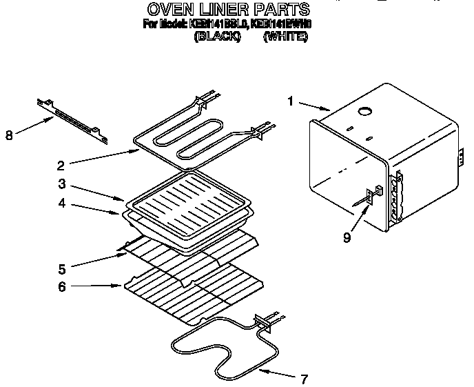 KitchenAid KEBI141BWH0 oven liner diagram