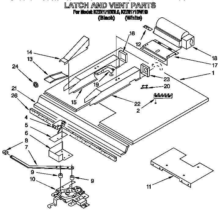 KitchenAid KEBI171BWH0 latch and vent diagram
