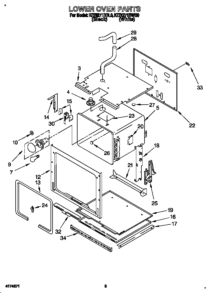 KitchenAid KEBI271BWH0 lower oven diagram