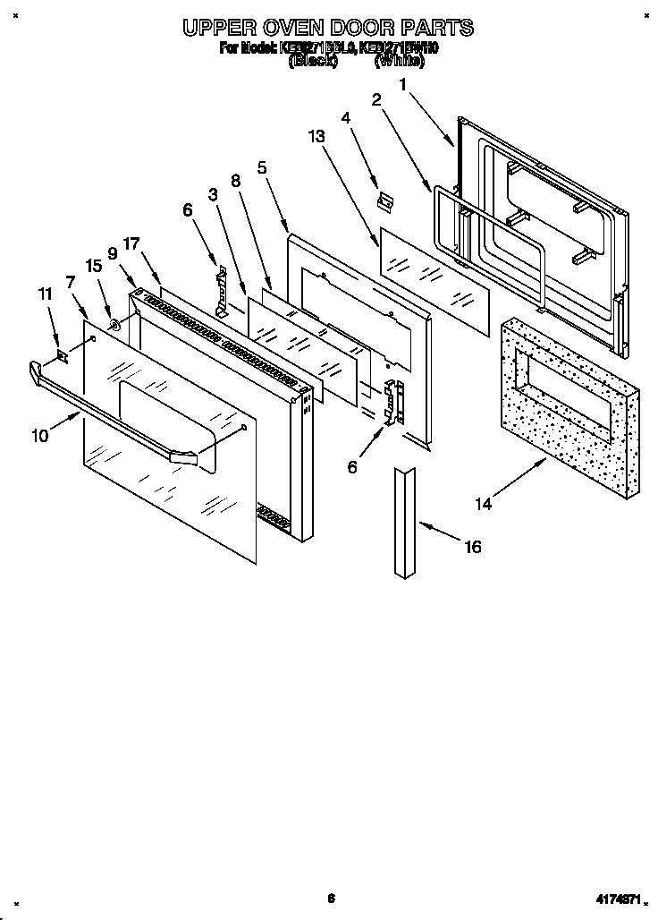 KitchenAid KEBI271BWH0 upper oven door diagram
