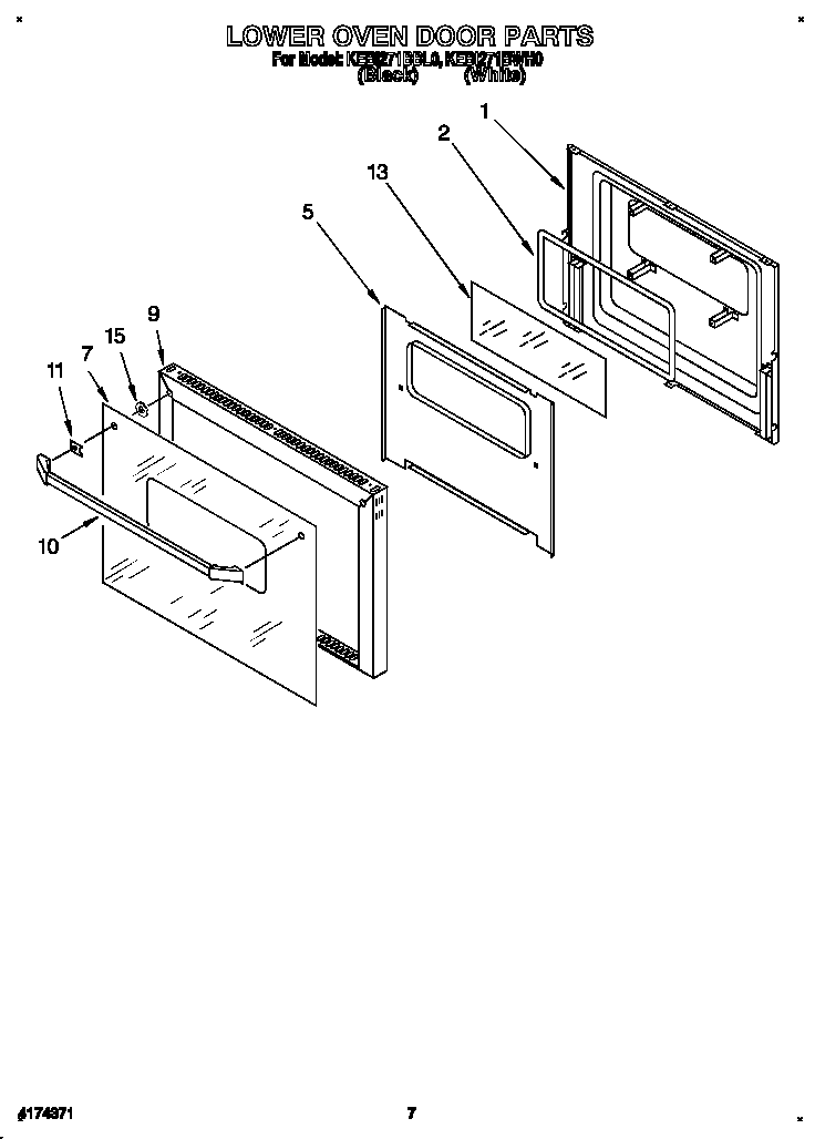 KitchenAid KEBI271BWH0 lower oven door diagram