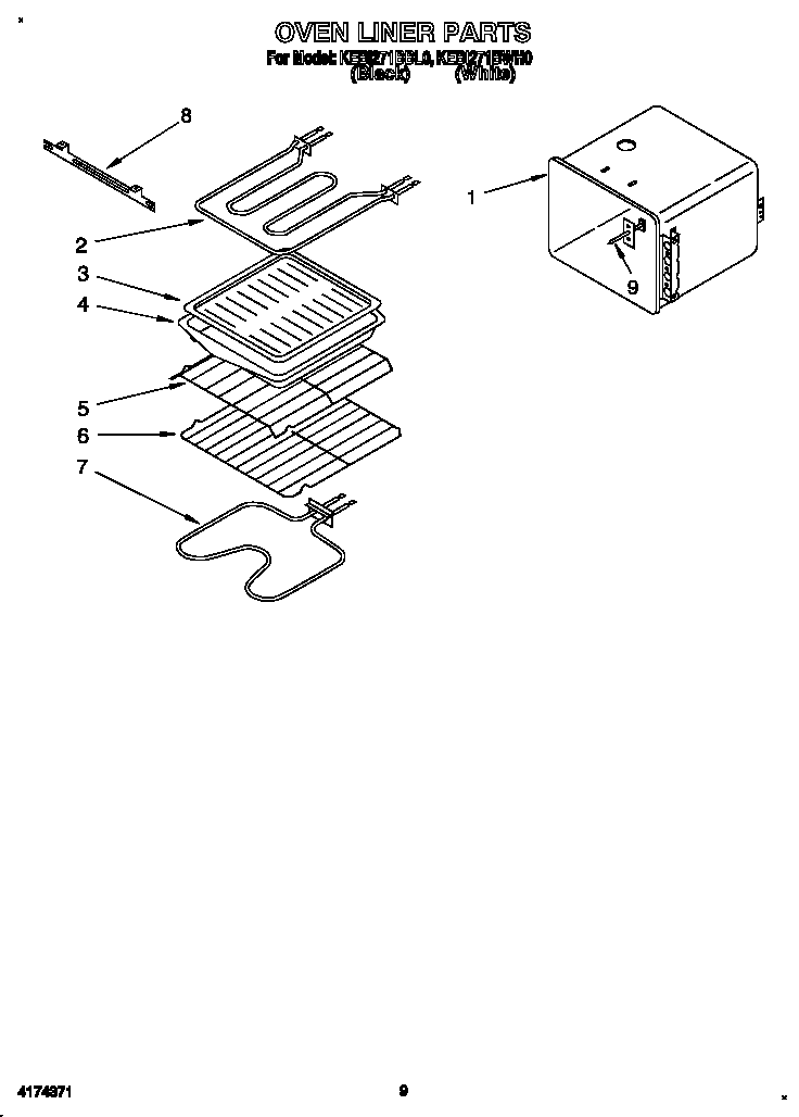 KitchenAid KEBI271BWH0 oven liner diagram