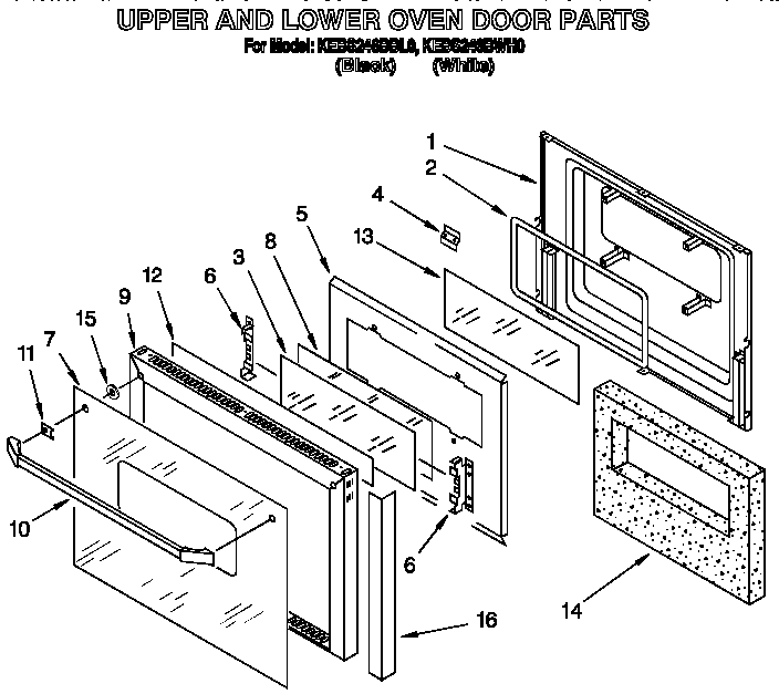 KitchenAid KEBS246BWH0 upper and lower oven door diagram
