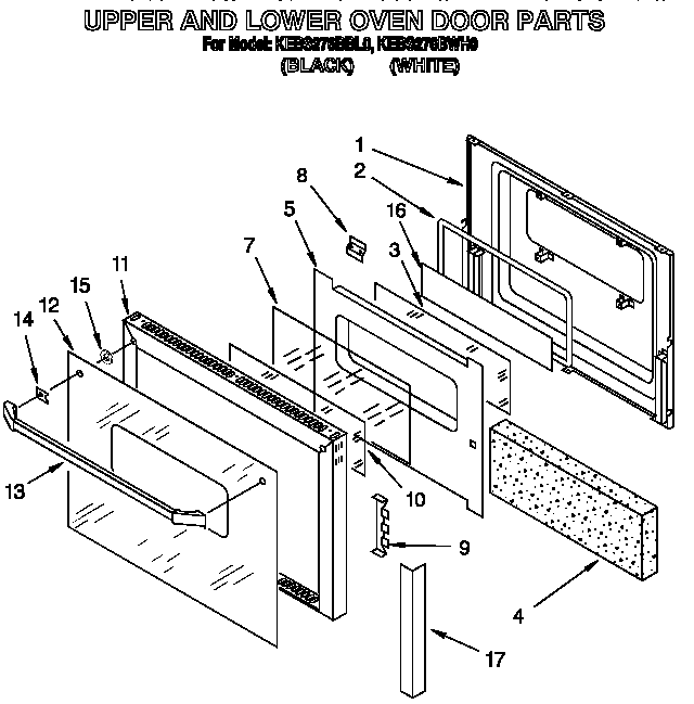 KitchenAid KEBS276BBL0 upper and lower oven door diagram