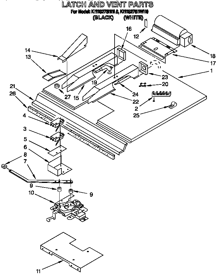 KitchenAid KEBS276BBL0 latch and vent diagram