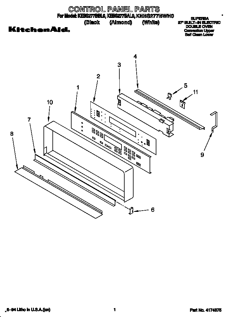 KitchenAid KEBS277BBL0 control panel diagram