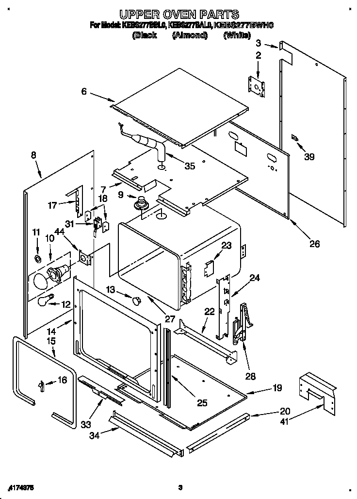 KitchenAid KEBS277BBL0 upper oven diagram