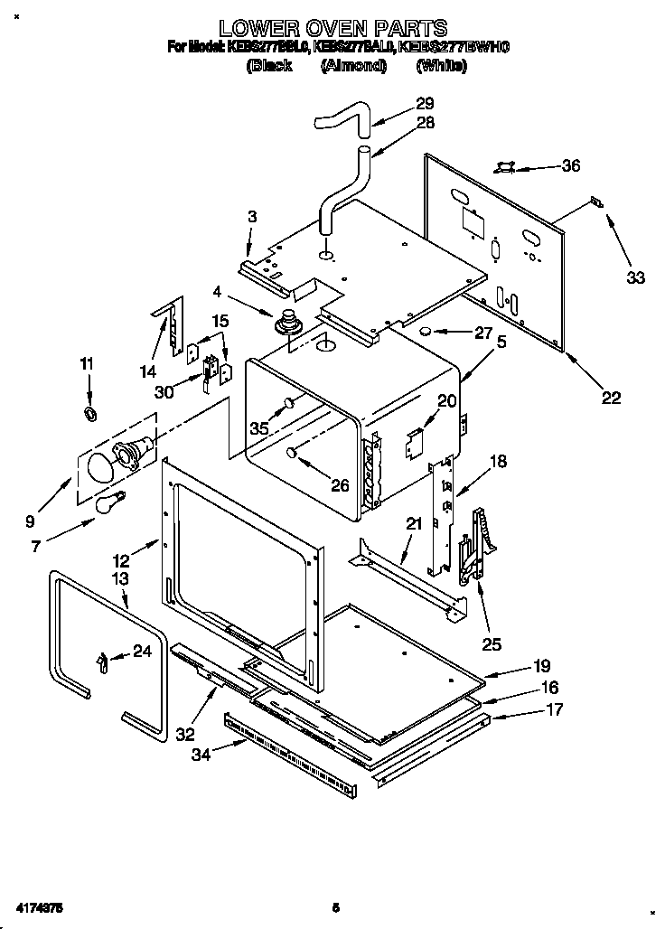 KitchenAid KEBS277BBL0 lower oven diagram