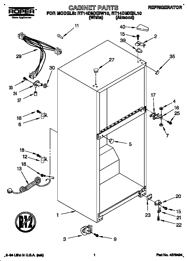 Roper RT14DMXBL10 cabinet diagram
