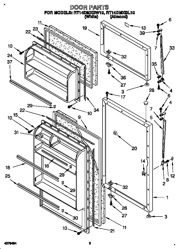 Roper RT14DMXBL10 door diagram