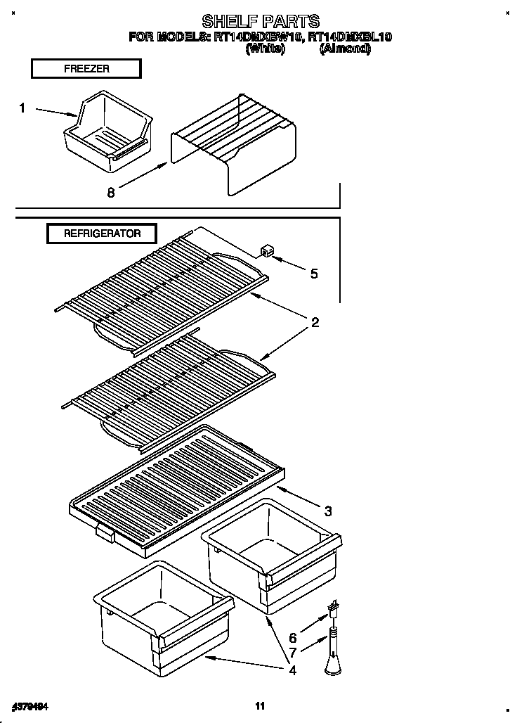 Roper RT14DMXBL10 shelf diagram